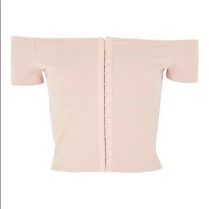 Topshop nude off the shoulder crop top